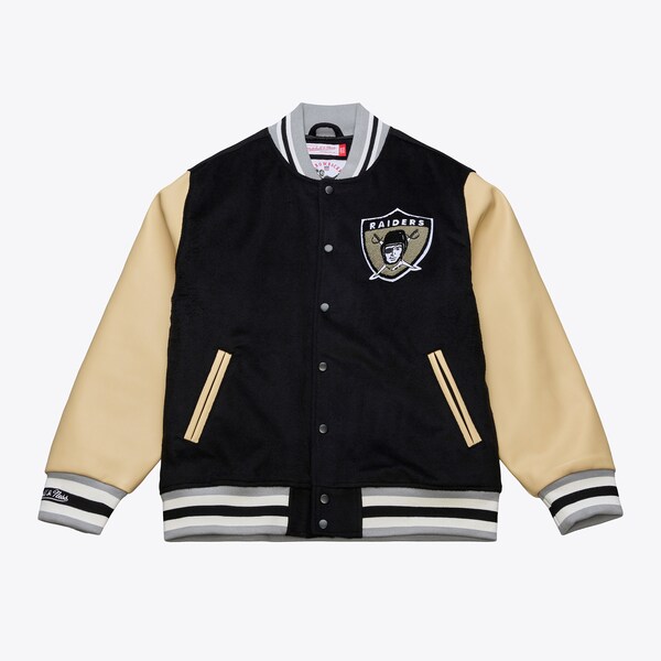 Oakland Raiders Black/Tan Team Traditions Varsity Full-Snap Jacket