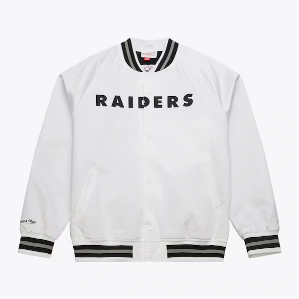Oakland Raiders White Gridiron Classics Lightweight Satin Raglan Full-Snap Jacket