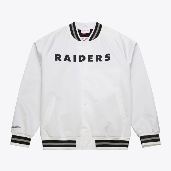 Oakland Raiders White Gridiron Classics Lightweight Satin Raglan Full-Snap Jacket