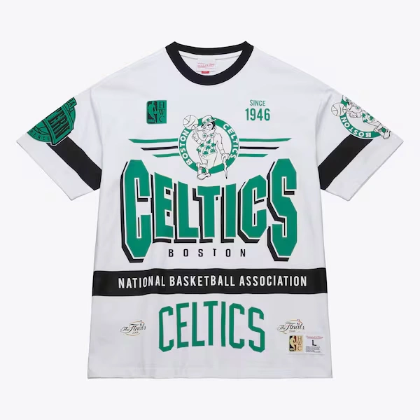 Boston Celtics White Hardwood Classics Team Origins Premium T-Shirt