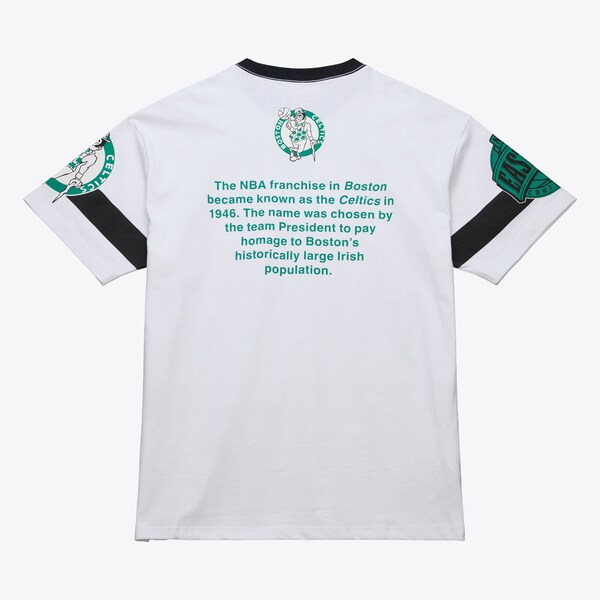 Boston Celtics White Hardwood Classics Team Origins Premium T-Shirt 3 Boston Celtics White Hardwood Classics Team Origins Premium T-Shirt