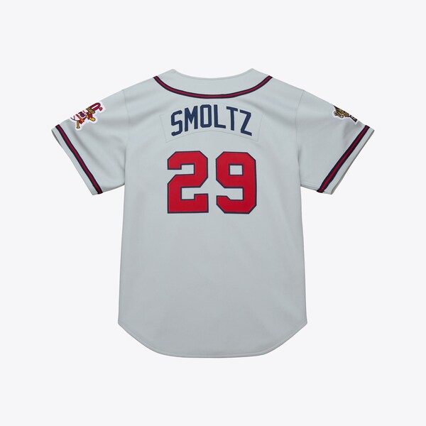 John Smoltz Atlanta Braves 1995 Gray Authentic Throwback Jersey 3 John Smoltz Atlanta Braves 1995 Gray Authentic Throwback Jersey