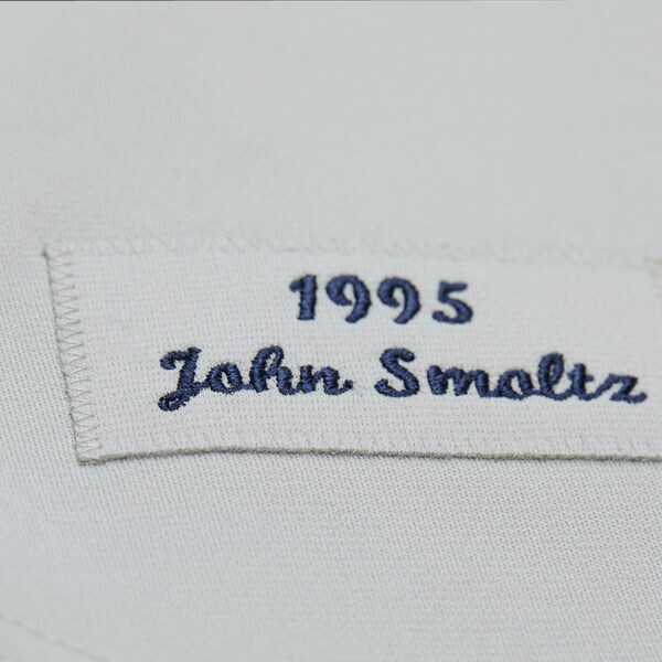 John Smoltz Atlanta Braves 1995 Gray Authentic Throwback Jersey 5 John Smoltz Atlanta Braves 1995 Gray Authentic Throwback Jersey