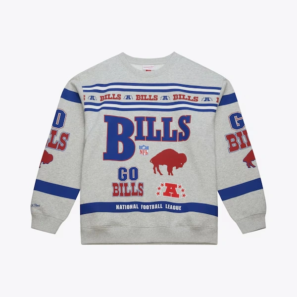 Buffalo Bills Heather Gray All Over Print Vintage Fleece Crewneck Sweatshirt