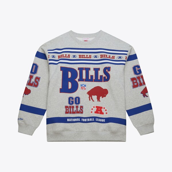 Buffalo Bills Heather Gray All Over Print Vintage Fleece Crewneck Sweatshirt