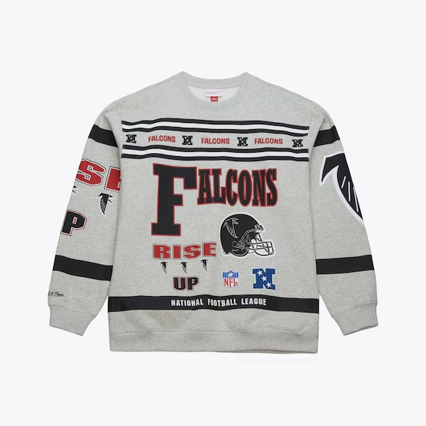 Atlanta Falcons Heather Gray All Over Print Vintage Fleece Crewneck Sweatshirt