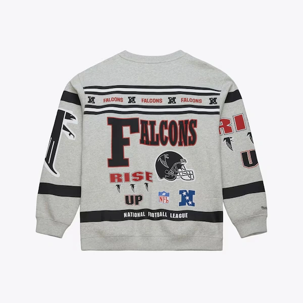 Atlanta Falcons Heather Gray All Over Print Vintage Fleece Crewneck Sweatshirt 3 Atlanta Falcons Heather Gray All Over Print Vintage Fleece Crewneck Sweatshirt