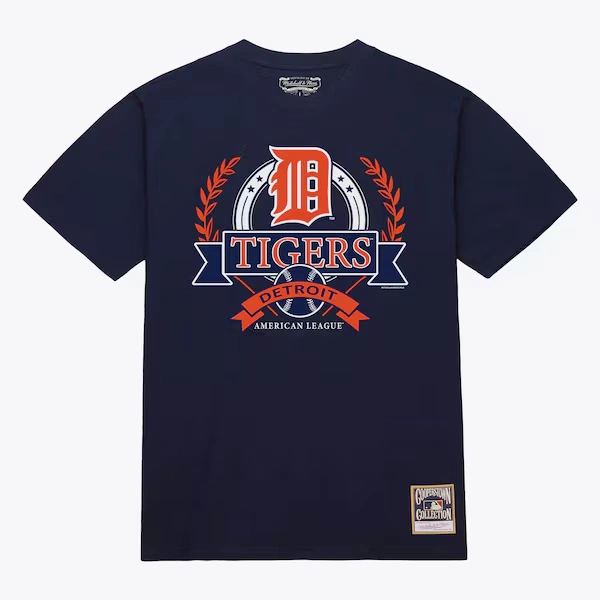 Detroit Tigers Navy Cooperstown Crest Arch T-Shirt