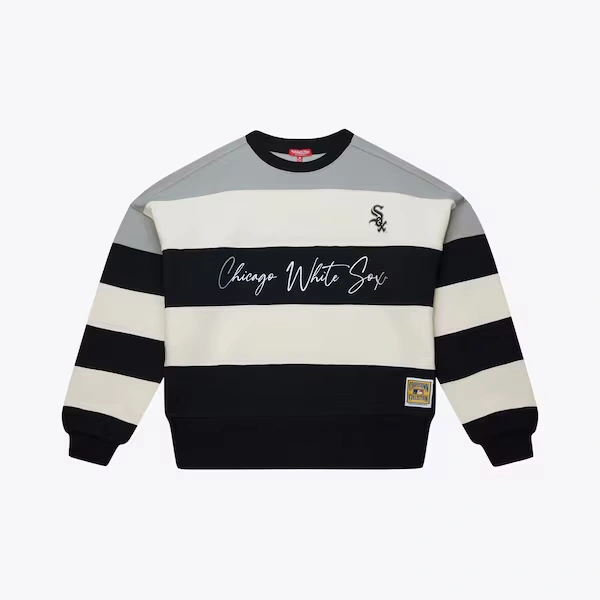 Women's Chicago White Sox Black Blocked Fleece Pullover Sweatshirt