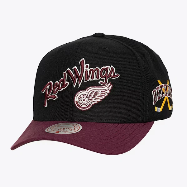 Detroit Red Wings M&N x Just Don Black/Maroon Wave Script Pro Crown Strapback Hat