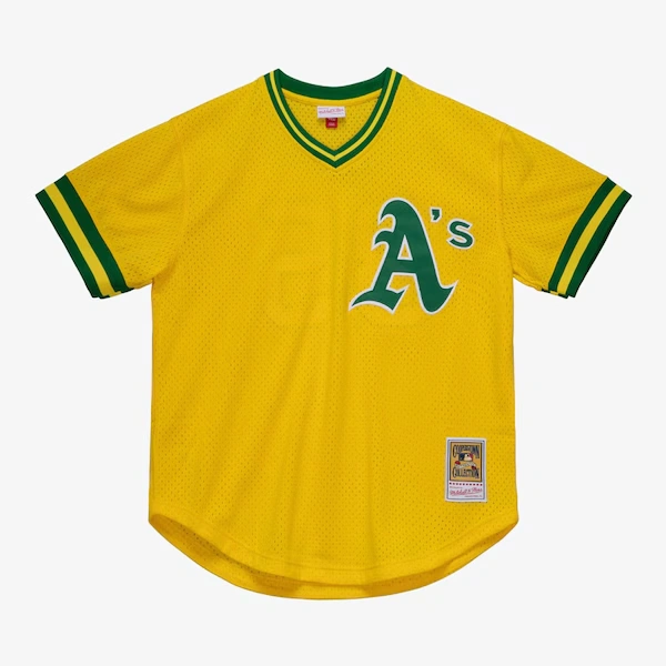 Men's Rickey Henderson Athletics Gold 1984 Mesh Batting Practice Jersey