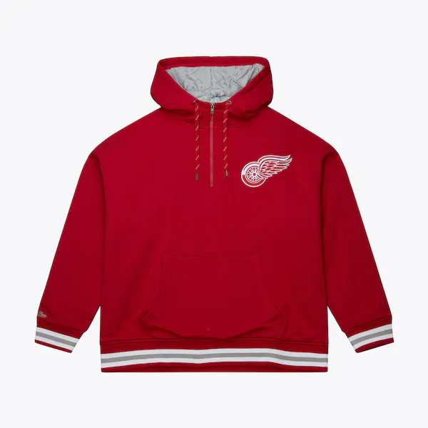 Detroit Red Wings Red Throwback Quilted Fleece Quarter-Zip Hoodie