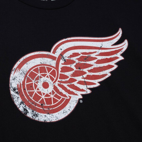 Detroit Red Wings Black Distressed Basic Logo T-Shirt