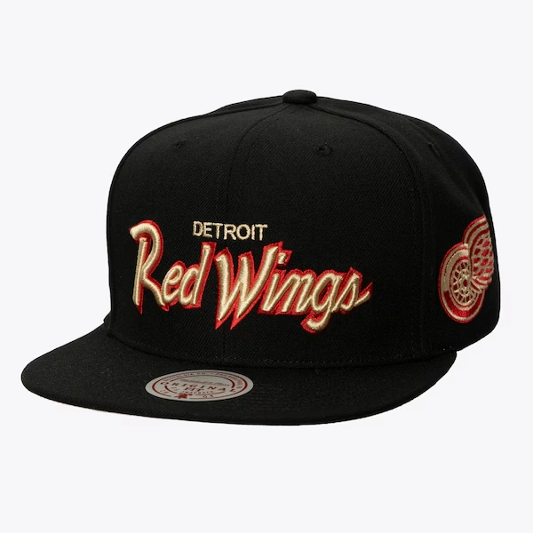 Detroit Red Wings Black Cream Script Snapback Hat