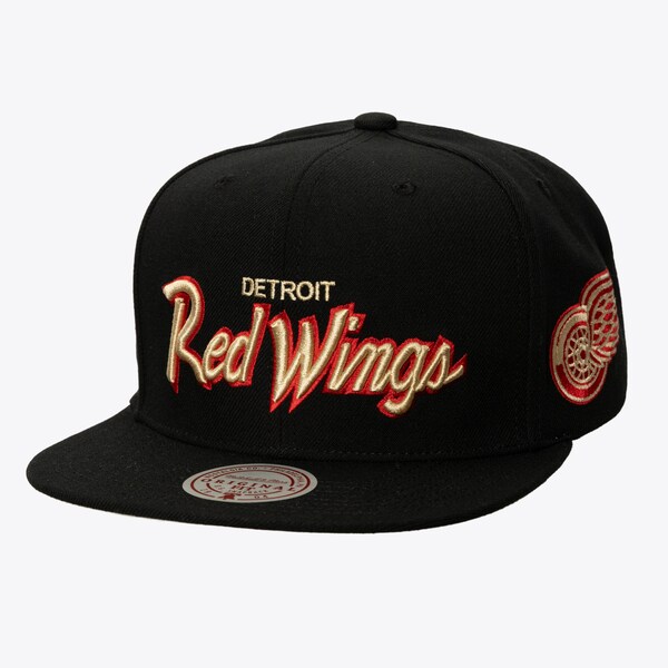 Detroit Red Wings Black Cream Script Snapback Hat