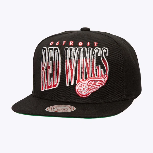 Detroit Red Wings Black Line Work Snapback Vintage Hockey OG Snapback Hat