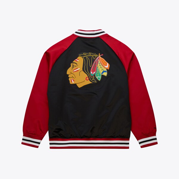 Chicago Blackhawks Black Vintage Logo Double Clutch Lightweight Satin Raglan Full-Snap Jacket