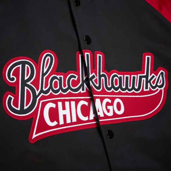 Chicago Blackhawks Black Vintage Logo Double Clutch Lightweight Satin Raglan Full-Snap Jacket