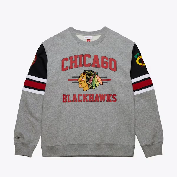 Chicago Blackhawks Heather Gray Allover 4.0 Fleece Pullover Sweatshirt
