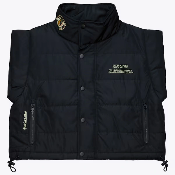 Women's Chicago Blackhawks Black Cropped Full-Snap Puffer Vest