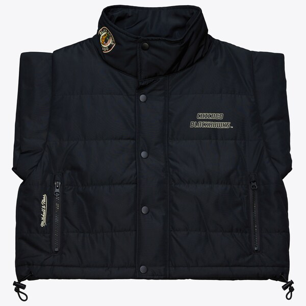 Women's Chicago Blackhawks Black Cropped Full-Snap Puffer Vest