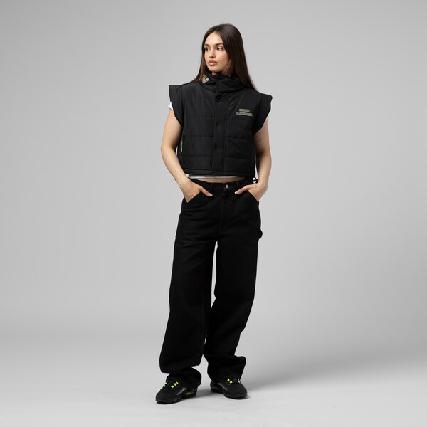 Women's Chicago Blackhawks Black Cropped Full-Snap Puffer Vest