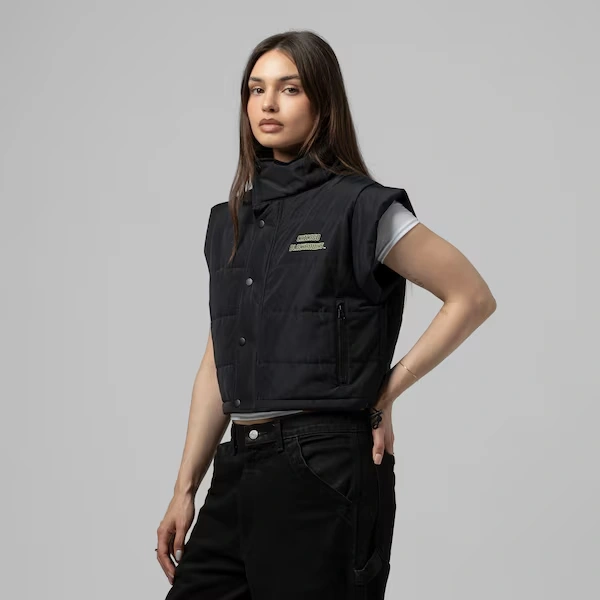 Women's Chicago Blackhawks Black Cropped Full-Snap Puffer Vest