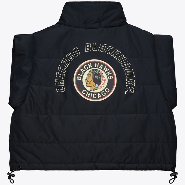 Women's Chicago Blackhawks Black Cropped Full-Snap Puffer Vest