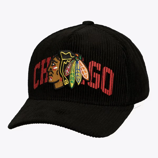 Chicago Blackhawks Black Arch Stamp Pro Pinch Snapback Hat