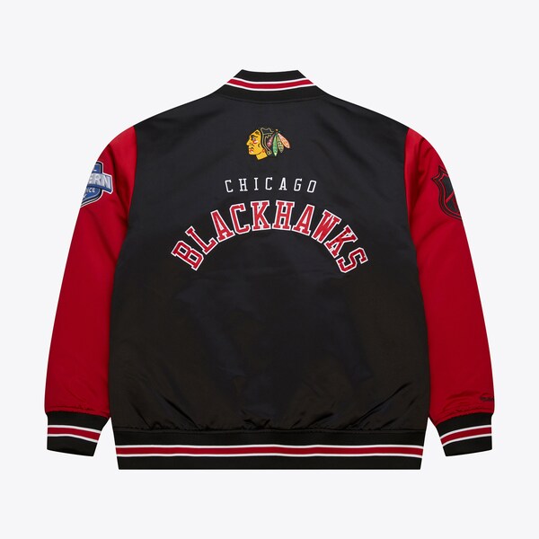 Chicago Blackhawks Black Prime Time Heavyweight Satin Full-Snap Jacket