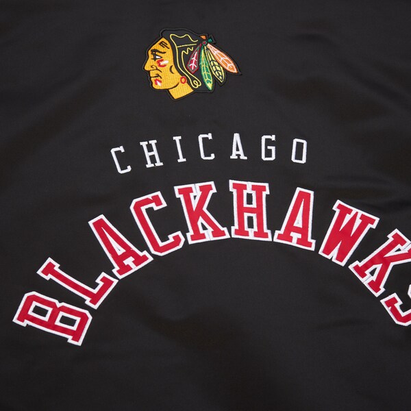 Chicago Blackhawks Black Prime Time Heavyweight Satin Full-Snap Jacket
