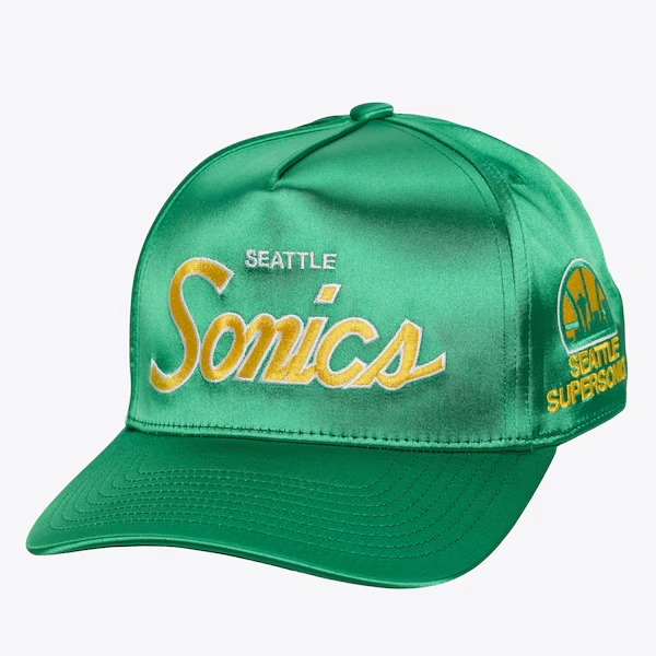 Seattle SuperSonics Green Hardwood Classics Satin Script Pro Pinch Snapback Hat