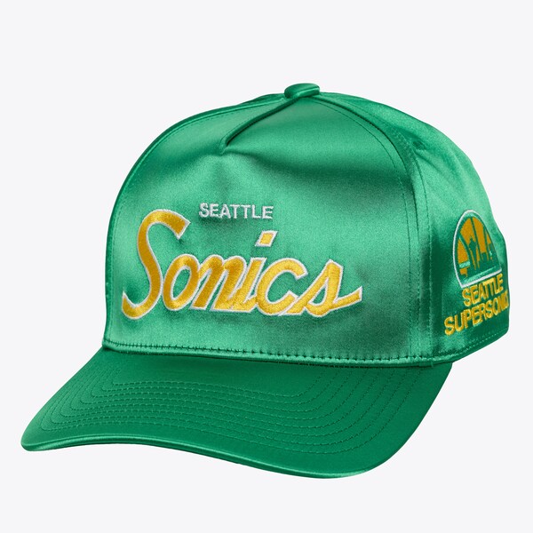 Seattle SuperSonics Green Hardwood Classics Satin Script Pro Pinch Snapback Hat