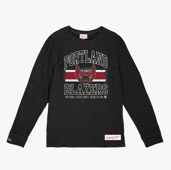 Portland Trail Blazers Black Striped Logo Lockup Slub Long Sleeve T-Shirt