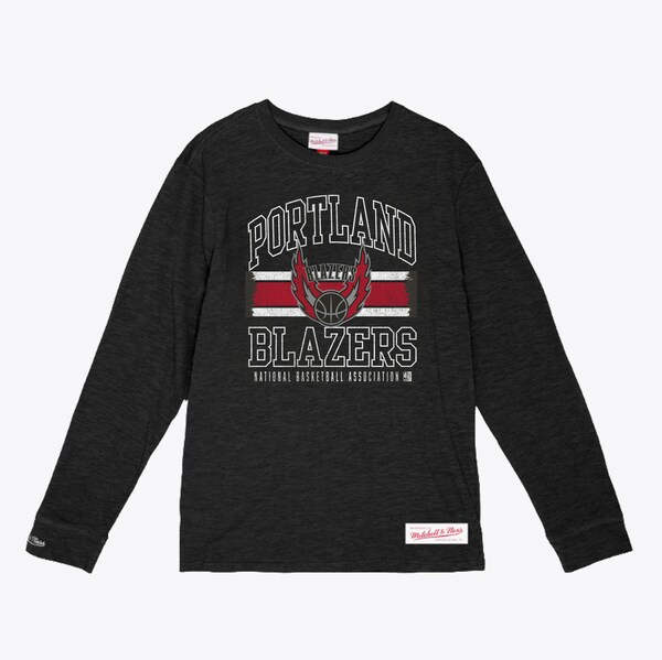 Portland Trail Blazers Black Striped Logo Lockup Slub Long Sleeve T-Shirt