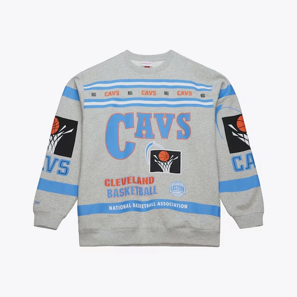 Cleveland Cavaliers Heather Gray All Over Print Vintage Fleece Crewneck Sweatshirt