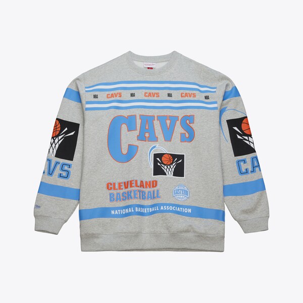 Cleveland Cavaliers Heather Gray All Over Print Vintage Fleece Crewneck Sweatshirt