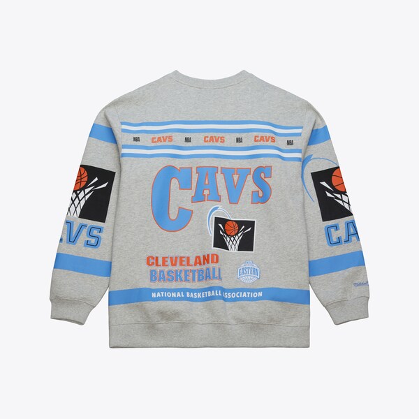 Cleveland Cavaliers Heather Gray All Over Print Vintage Fleece Crewneck Sweatshirt