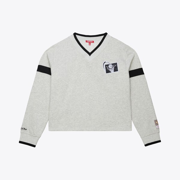 Women's Cleveland Cavaliers Heather Gray Cropped V-Neck Sweatshirt