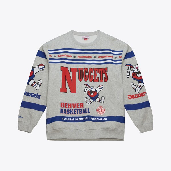 Denver Nuggets Heather Gray All Over Print Vintage Fleece Crewneck Sweatshirt