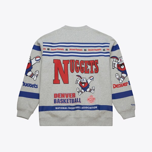 Denver Nuggets Heather Gray All Over Print Vintage Fleece Crewneck Sweatshirt