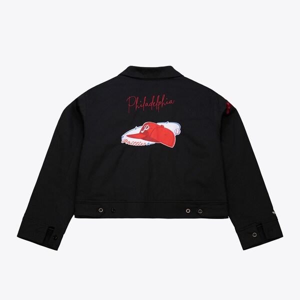 Women's Philadelphia Phillies Black Cooperstown Mechanic Cropped Full-Zip Jacket