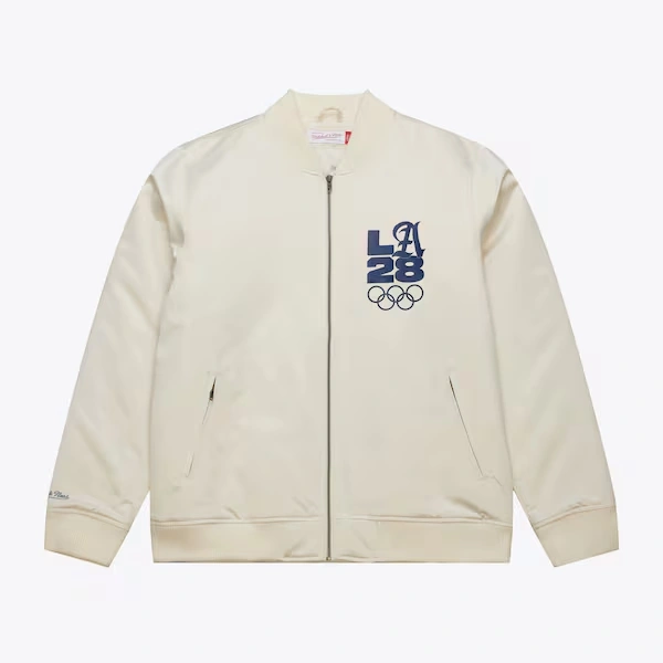 M&N x LA28 Cream Satin Full-Zip Bomber Jacket