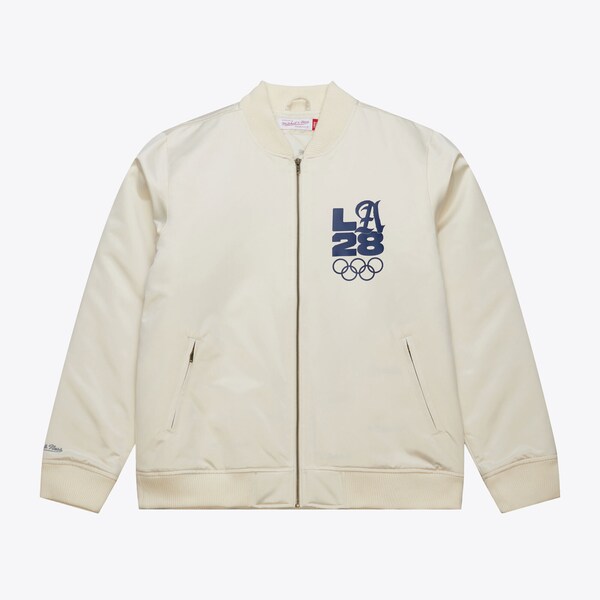 M&N x LA28 Cream Satin Full-Zip Bomber Jacket