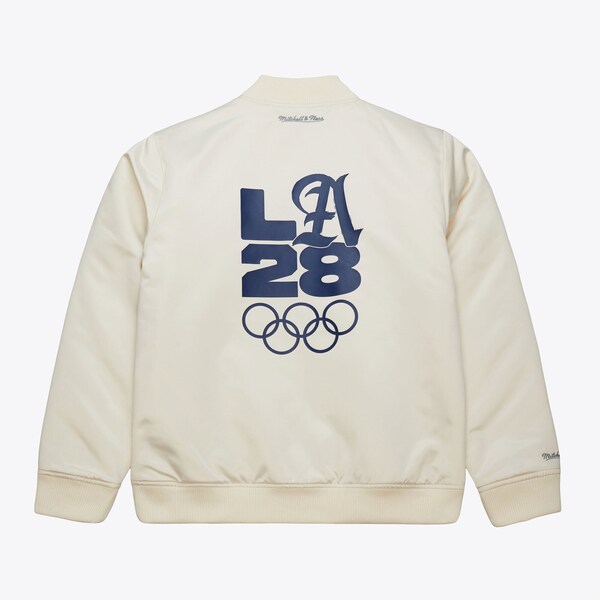 M&N x LA28 Cream Satin Full-Zip Bomber Jacket