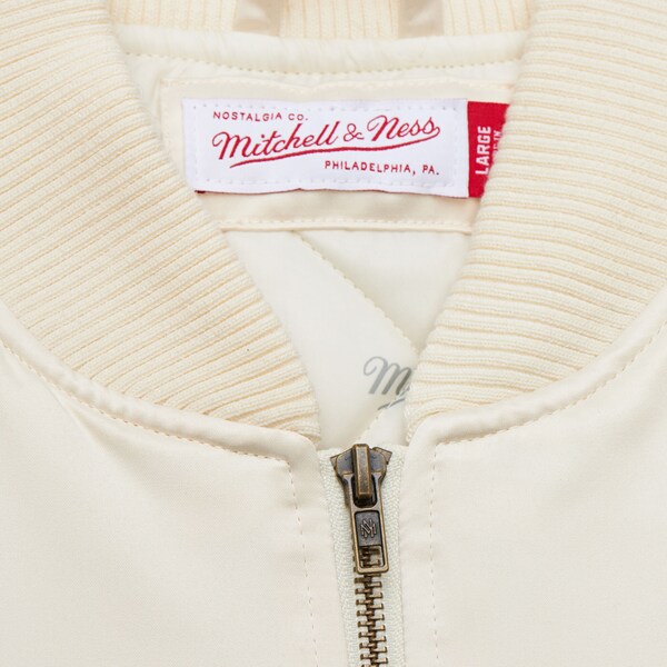 M&N x LA28 Cream Satin Full-Zip Bomber Jacket