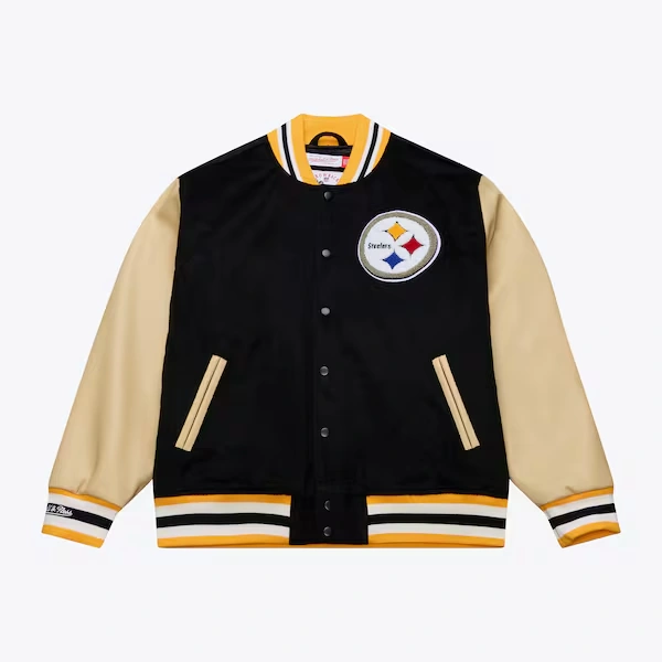 Pittsburgh Steelers Black/Tan Team Traditions Varsity Full-Snap Jacket