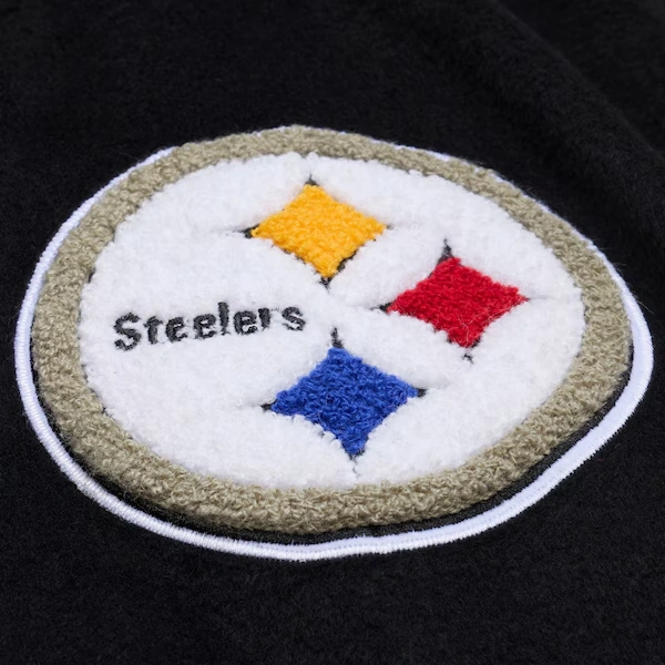 Pittsburgh Steelers Black/Tan Team Traditions Varsity Full-Snap Jacket 4 Pittsburgh Steelers Black/Tan Team Traditions Varsity Full-Snap Jacket