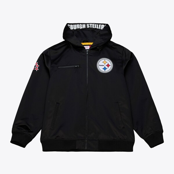Pittsburgh Steelers Black Walk the Tunnel Hooded Satin Bomber Full-Zip Jacket