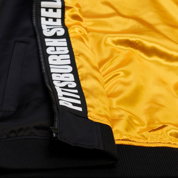 Pittsburgh Steelers Black Walk the Tunnel Hooded Satin Bomber Full-Zip Jacket 6 Pittsburgh Steelers Black Walk the Tunnel Hooded Satin Bomber Full-Zip Jacket